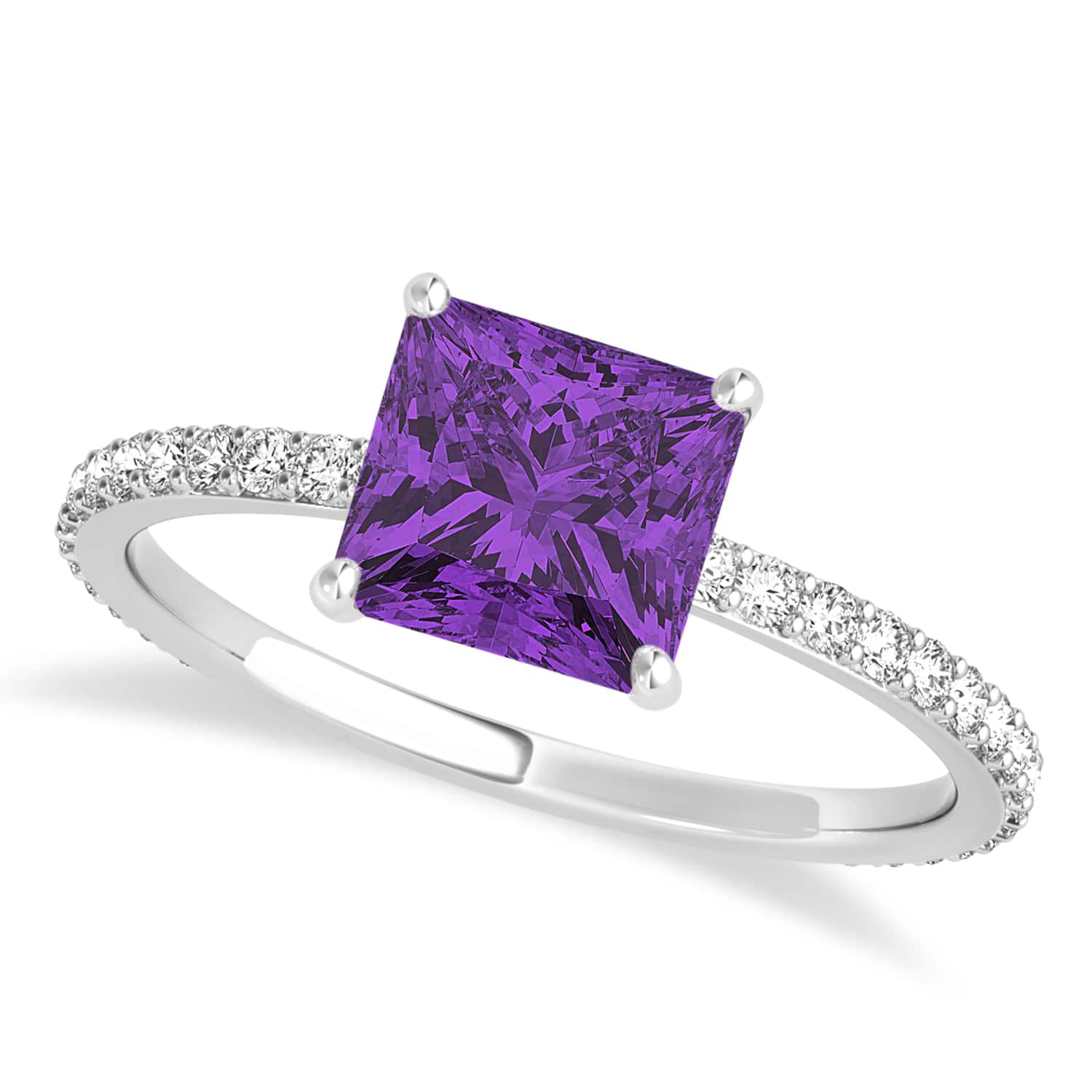 Princess Amethyst & Diamond Hidden Halo Engagement Ring 14k White Gold (0.89ct)