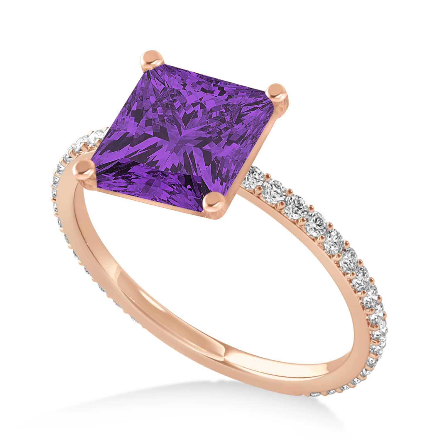 Princess Amethyst & Diamond Hidden Halo Engagement Ring 18k Rose Gold (0.89ct)