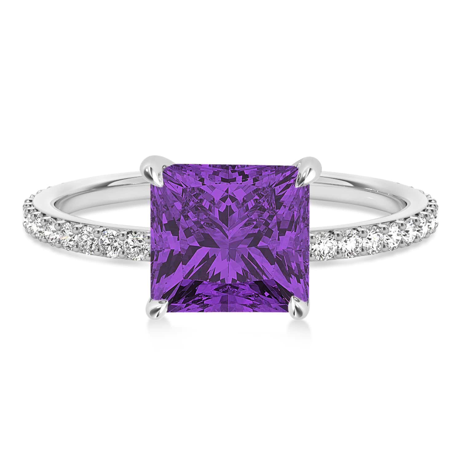 Princess Amethyst & Diamond Hidden Halo Engagement Ring Palladium (0.89ct)