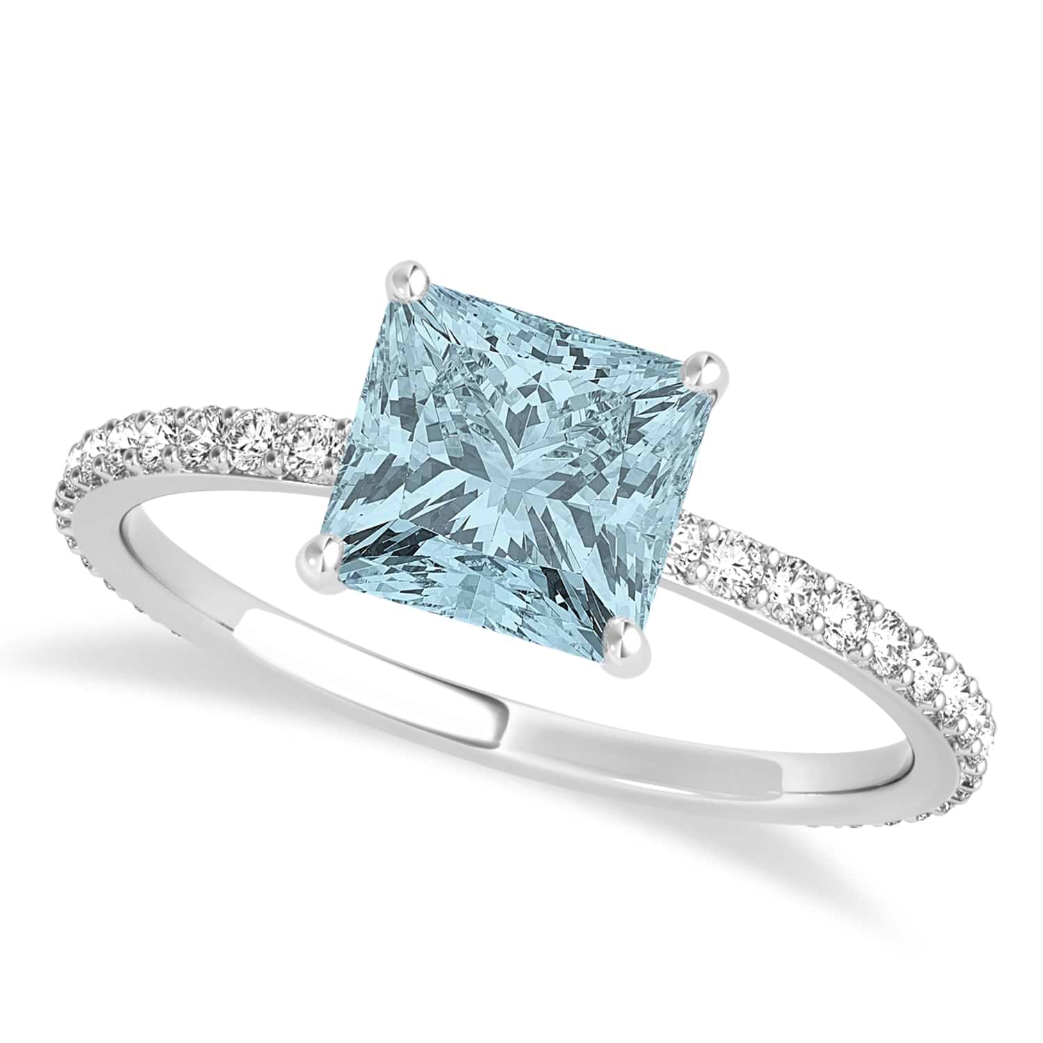 Princess Aquamarine & Diamond Hidden Halo Engagement Ring 14k White Gold (0.89ct)