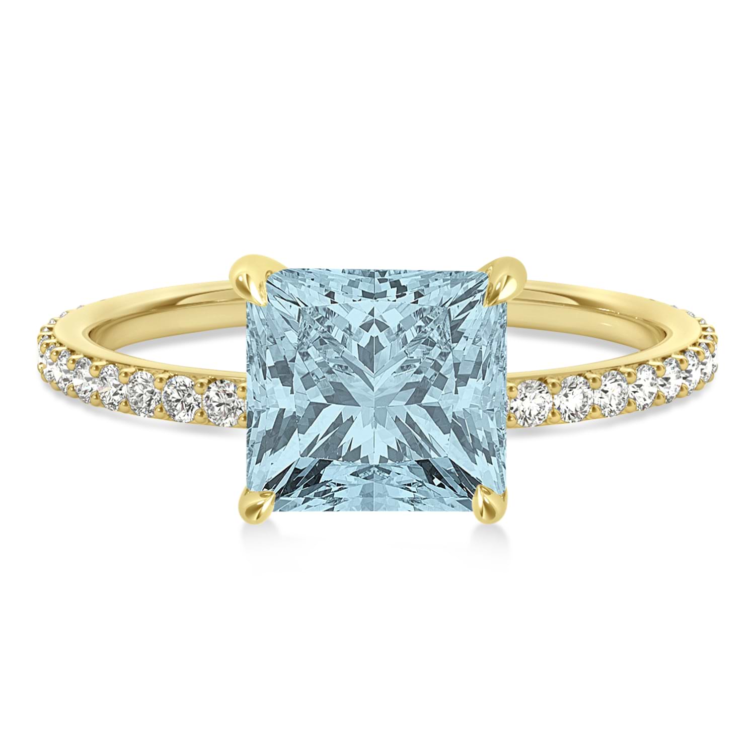 Princess Aquamarine & Diamond Hidden Halo Engagement Ring 14k Yellow Gold (0.89ct)