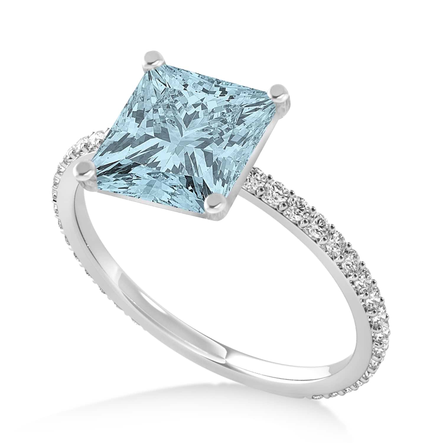 Princess Aquamarine & Diamond Hidden Halo Engagement Ring 18k White Gold (0.89ct)