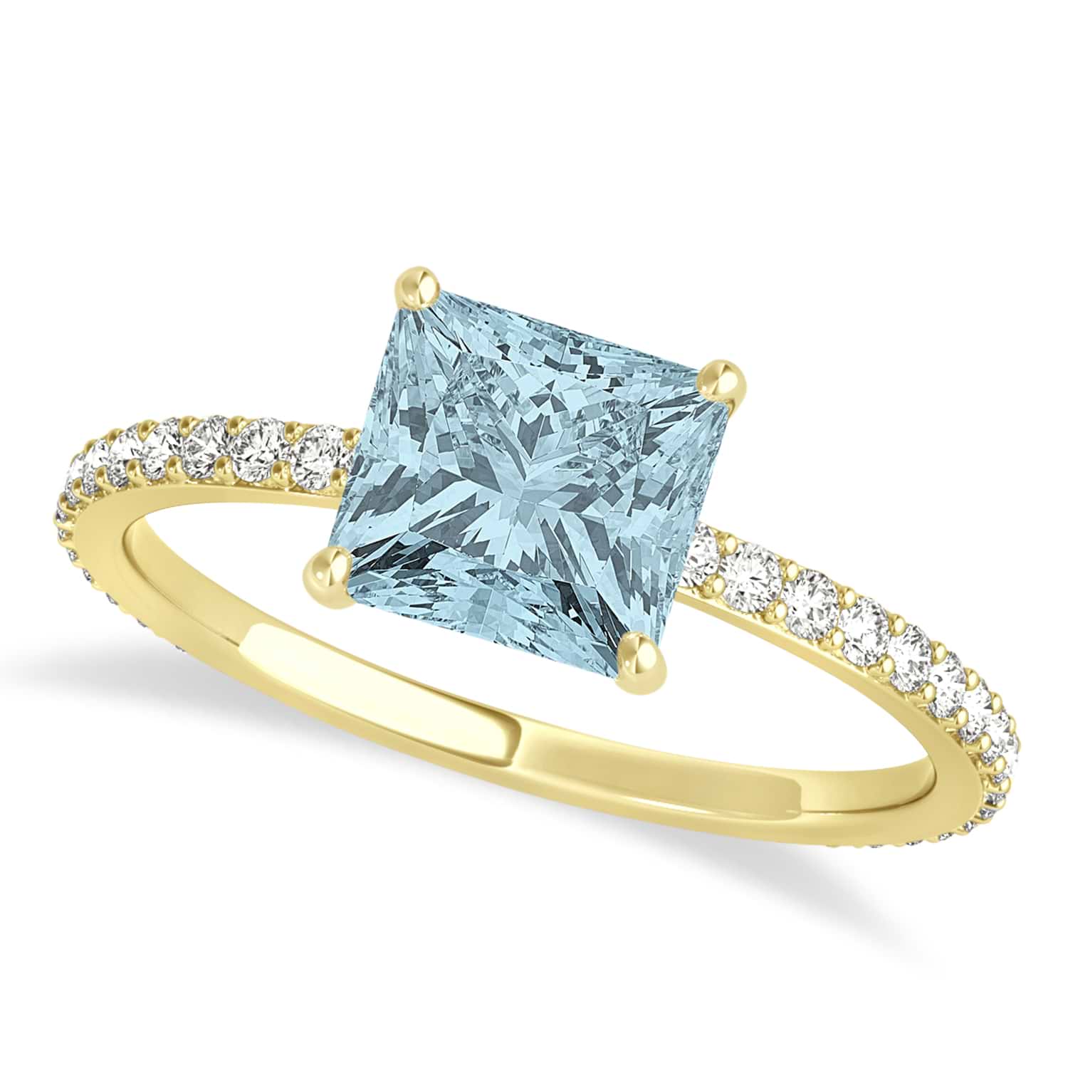 Princess Aquamarine & Diamond Hidden Halo Engagement Ring 18k Yellow Gold (0.89ct)