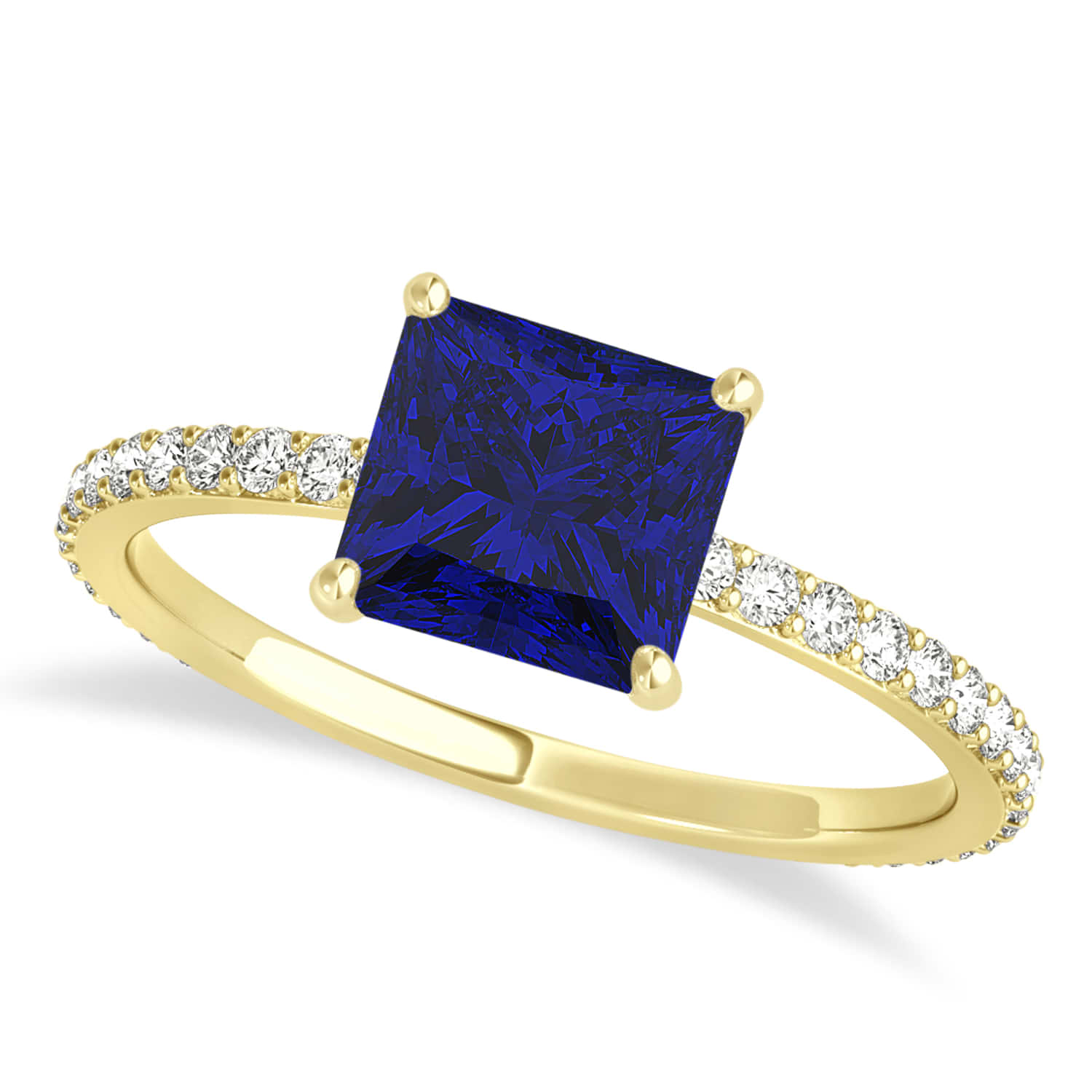 Princess Blue Sapphire & Diamond Hidden Halo Engagement Ring 18k Yellow Gold (0.89ct)