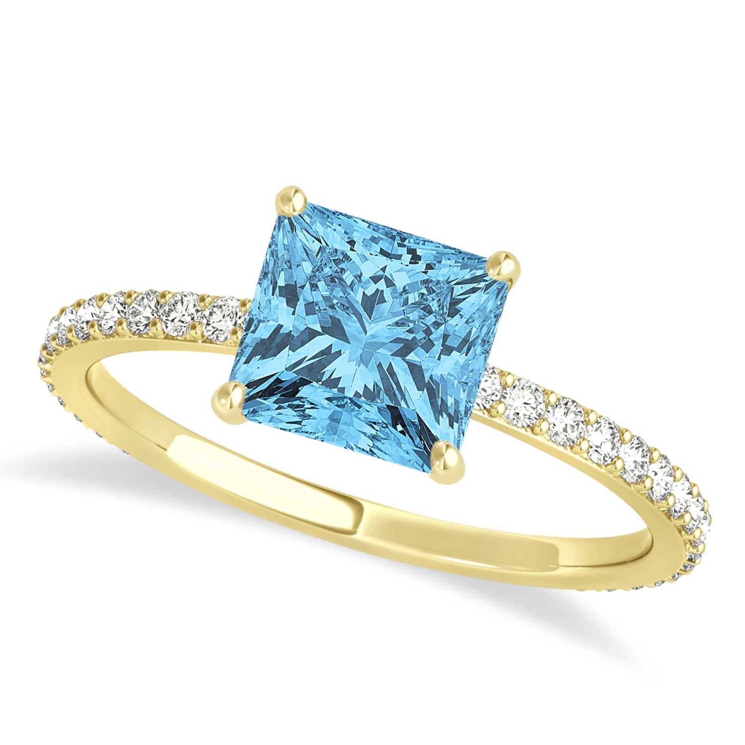 Princess Blue Topaz & Diamond Hidden Halo Engagement Ring 14k Yellow Gold (0.89ct)