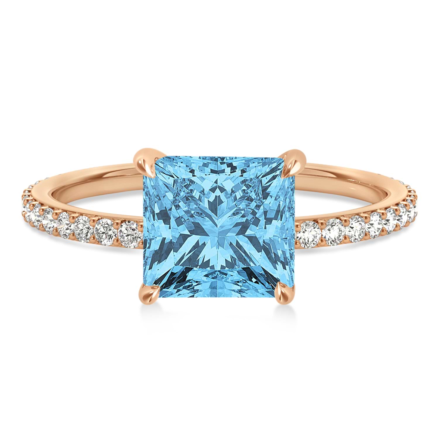 Princess Blue Topaz & Diamond Hidden Halo Engagement Ring 18k Rose Gold (0.89ct)