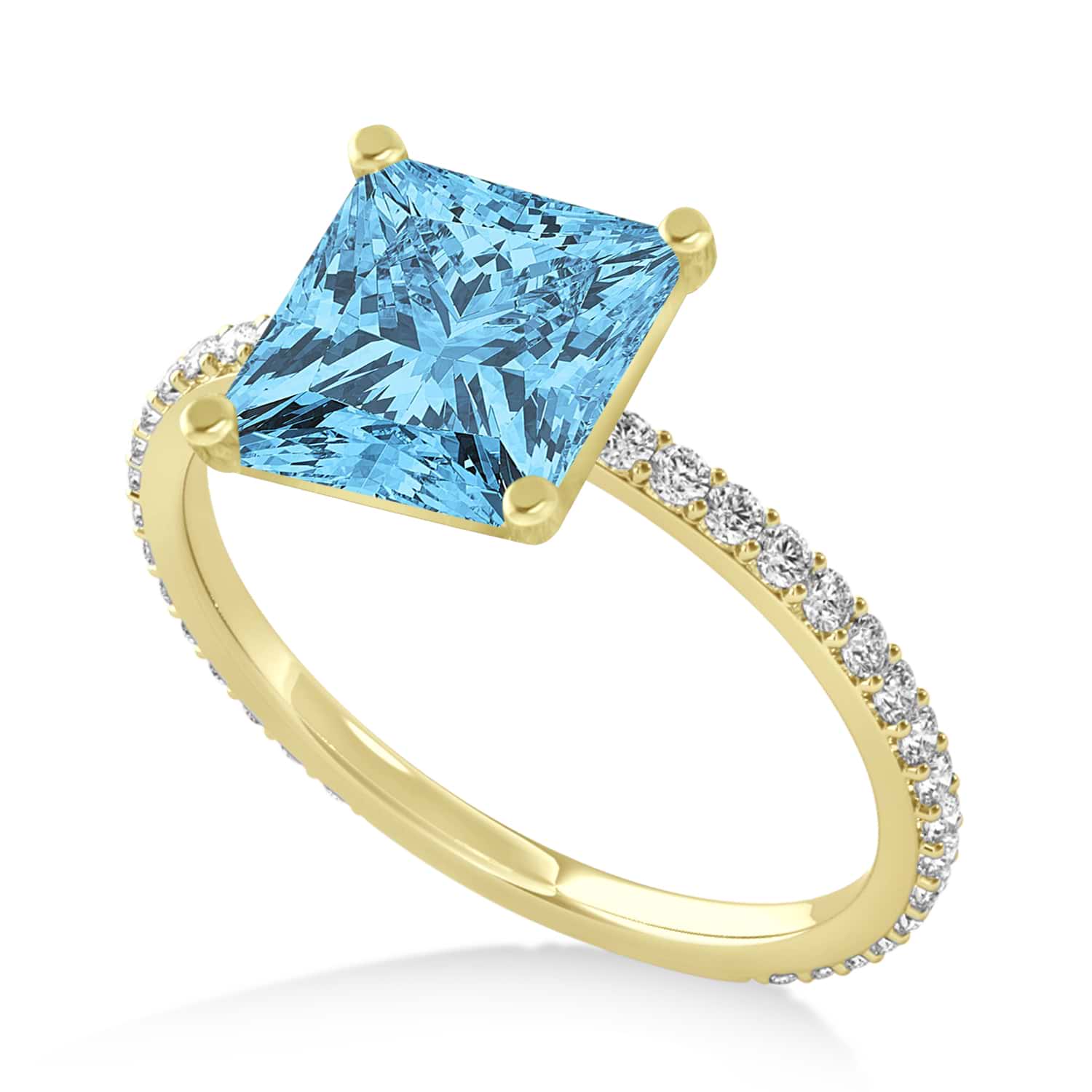 Princess Blue Topaz & Diamond Hidden Halo Engagement Ring 18k Yellow Gold (0.89ct)