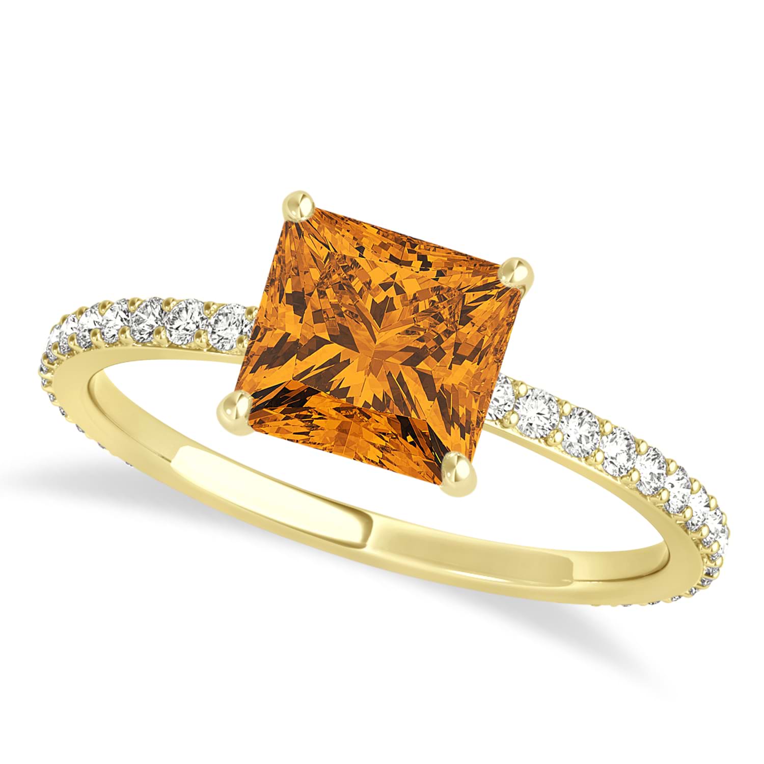 Princess Citrine & Diamond Hidden Halo Engagement Ring 14k Yellow Gold (0.89ct)