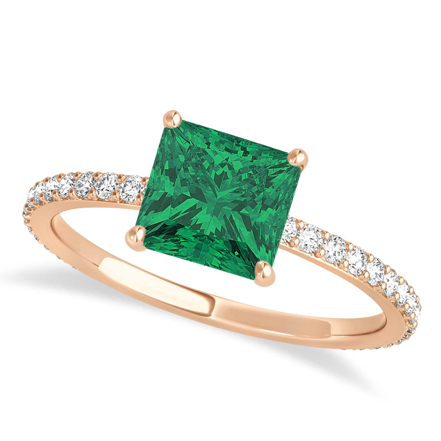 Princess Emerald & Diamond Hidden Halo Engagement Ring 14k Rose Gold (0.89ct)