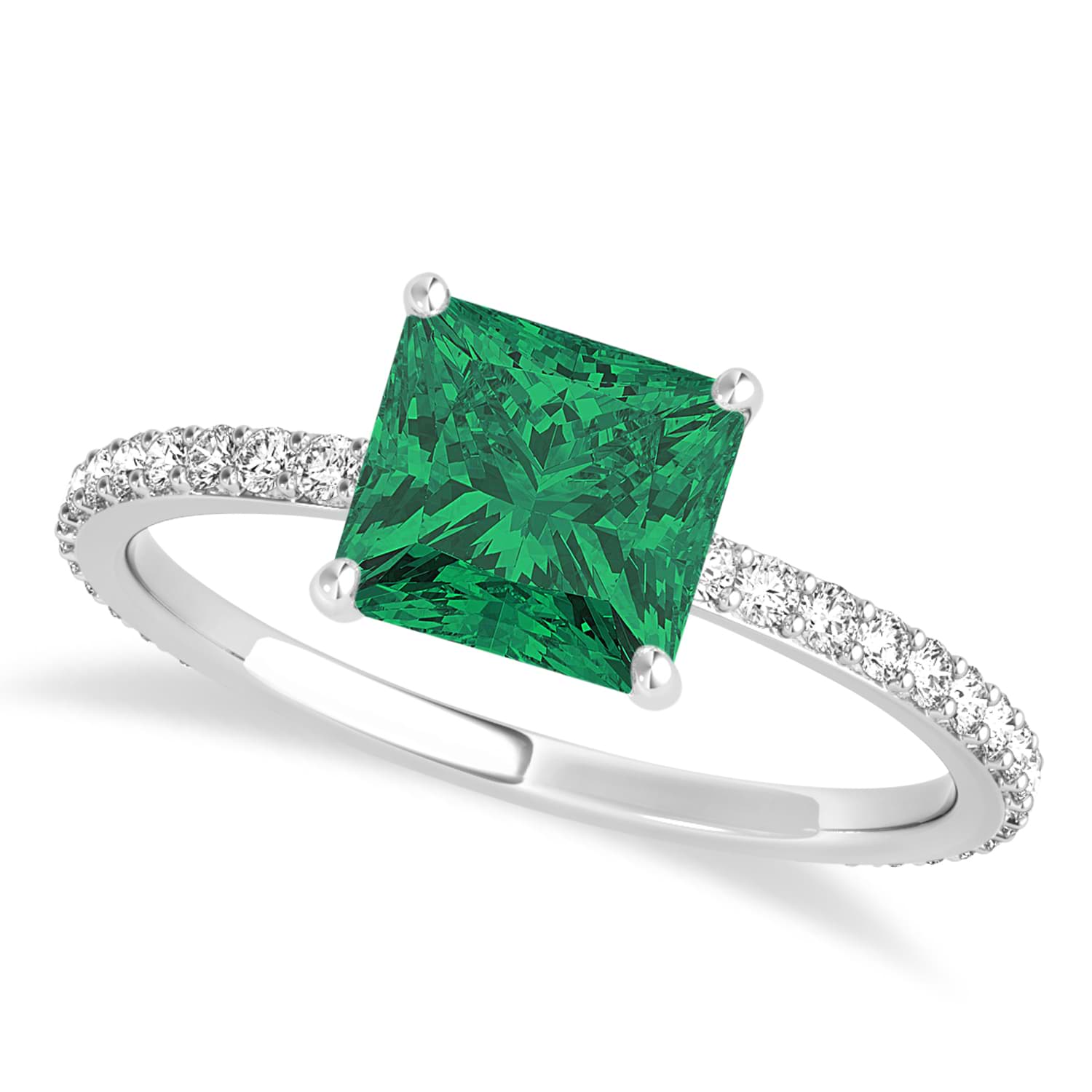 Princess Emerald & Diamond Hidden Halo Engagement Ring 14k White Gold (0.89ct)