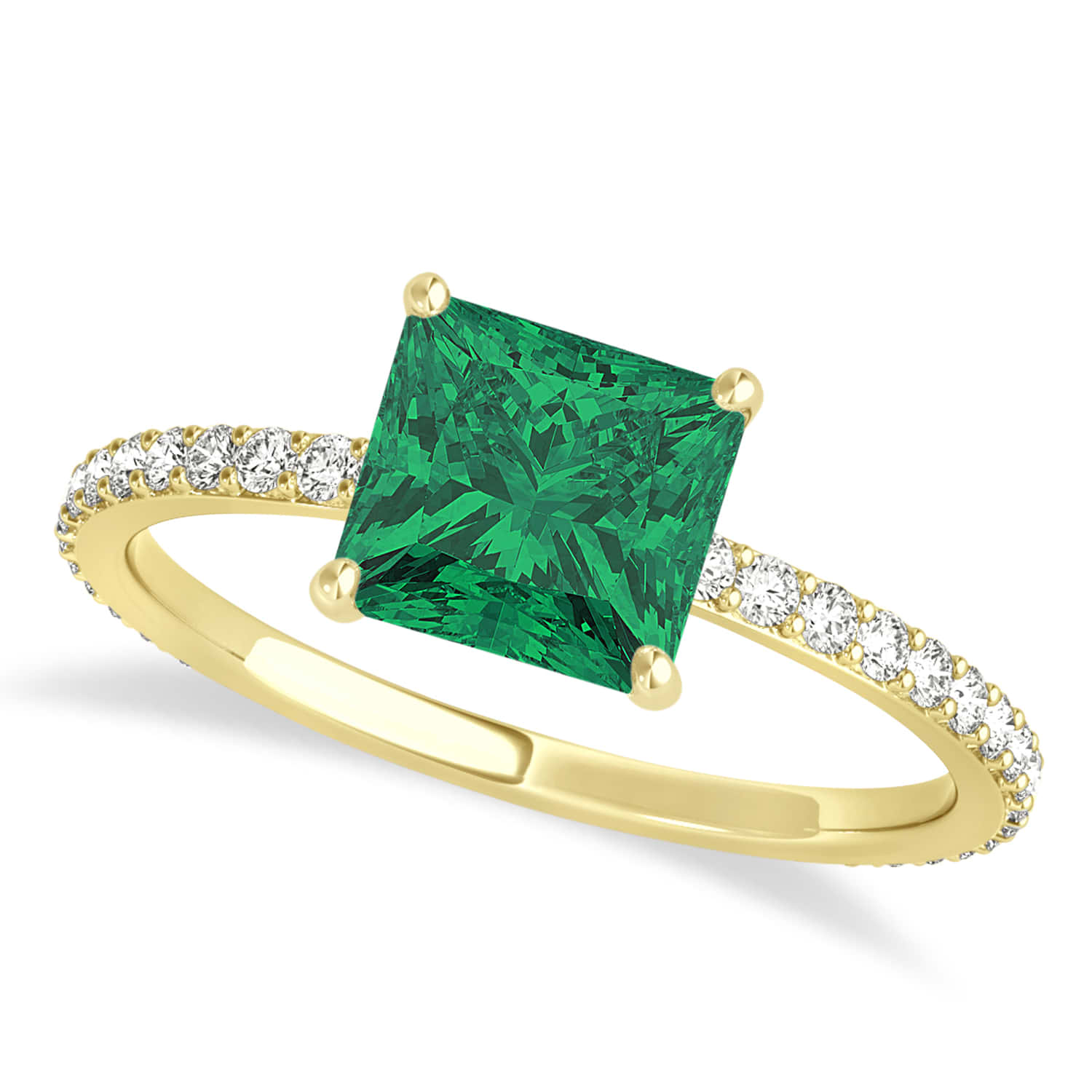 Princess Emerald & Diamond Hidden Halo Engagement Ring 18k Yellow Gold (0.89ct)