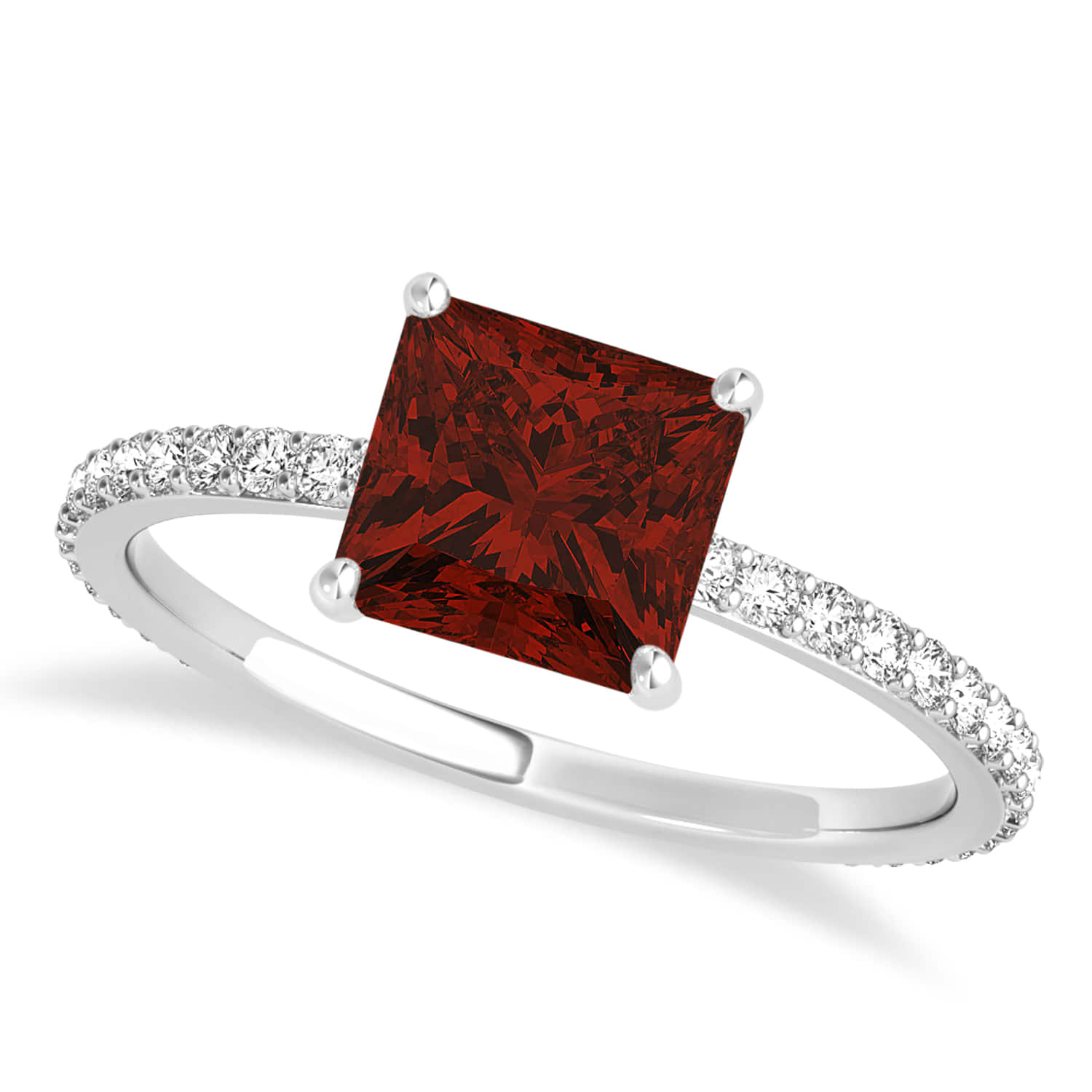 Princess Garnet & Diamond Hidden Halo Engagement Ring 14k White Gold (0.89ct)