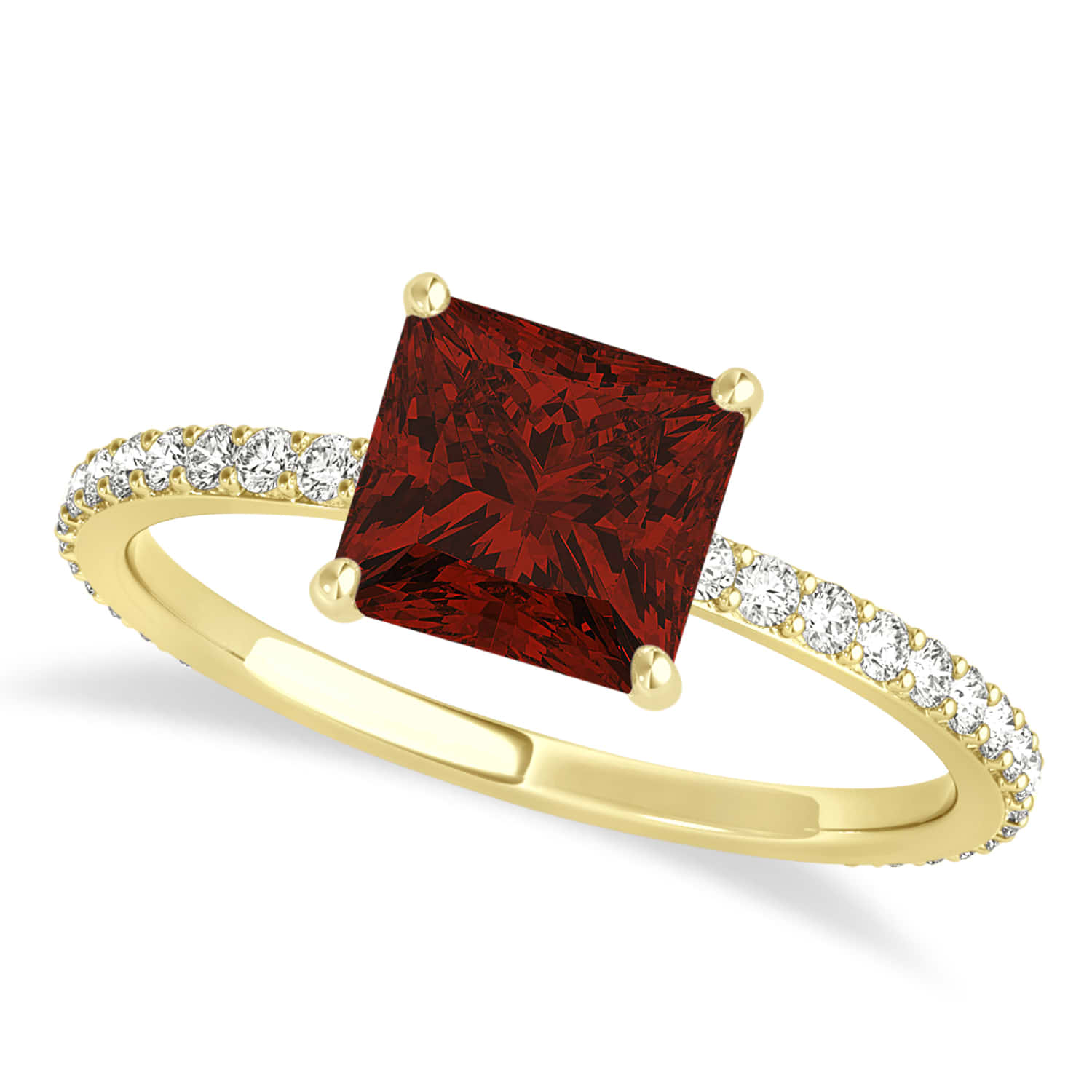 Princess Garnet & Diamond Hidden Halo Engagement Ring 14k Yellow Gold (0.89ct)