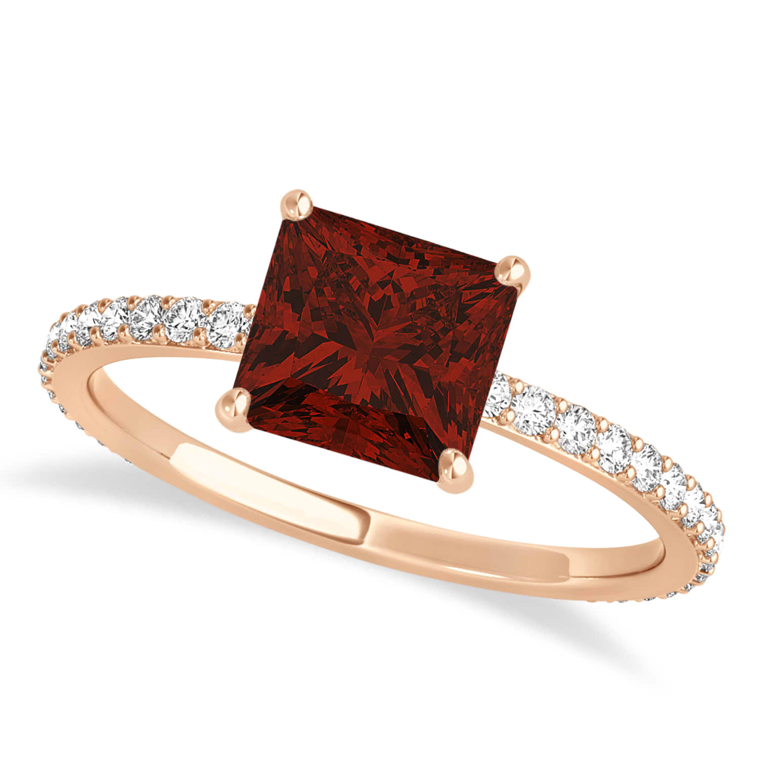 Princess Garnet & Diamond Hidden Halo Engagement Ring 18k Rose Gold (0.89ct)