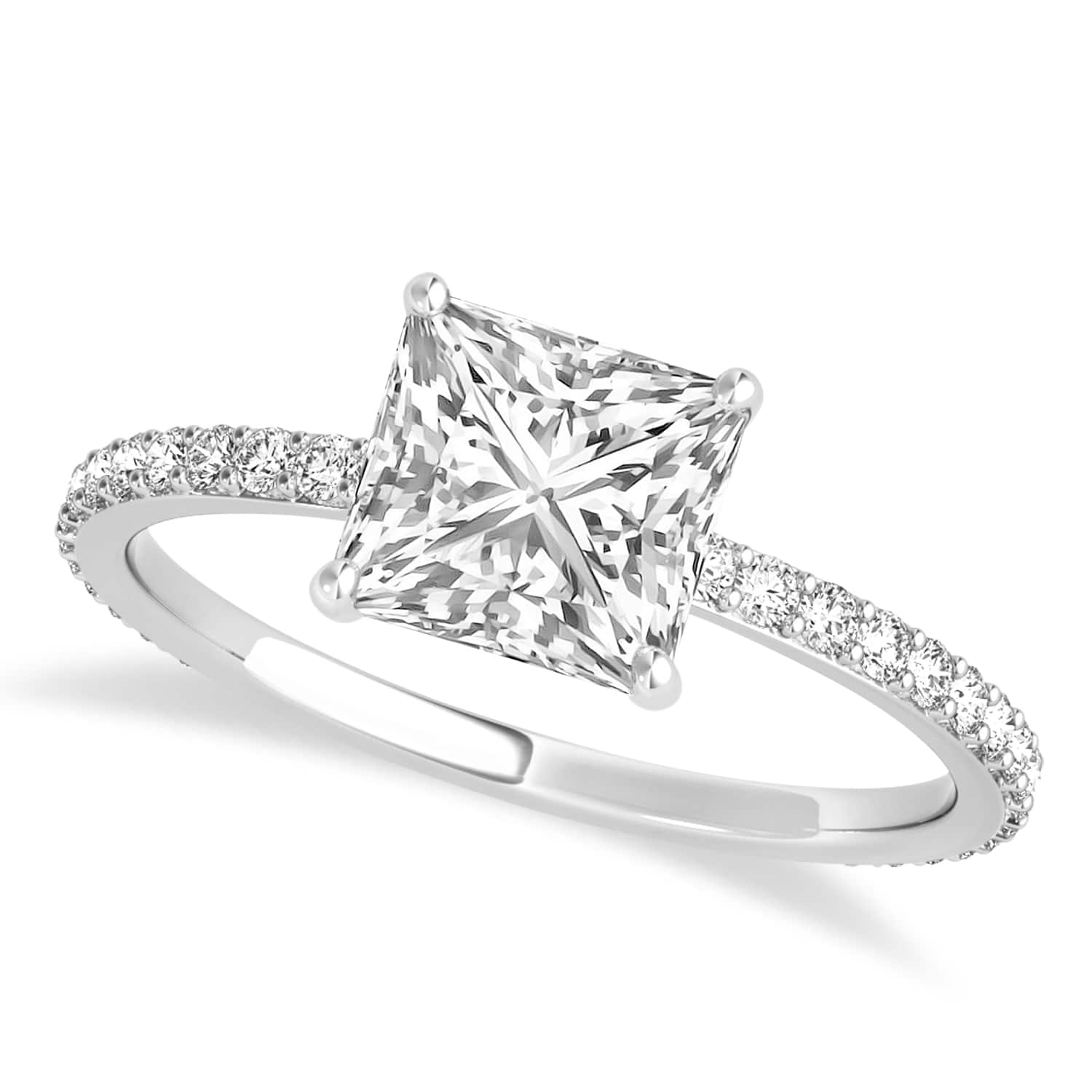 Princess Lab Grown Diamond Hidden Halo Engagement Ring 14k White Gold (0.89ct)