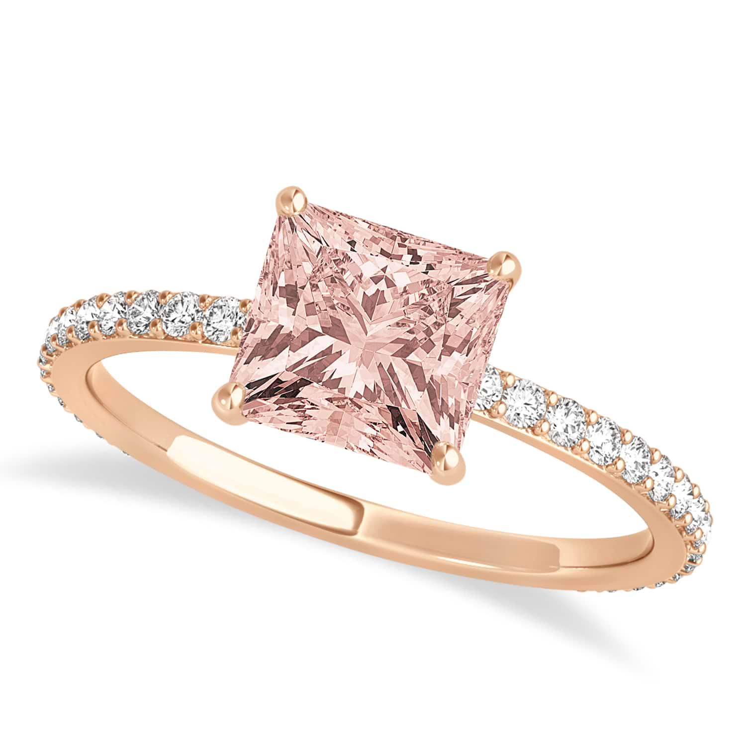 Princess Morganite & Diamond Hidden Halo Engagement Ring 18k Rose Gold (0.89ct)