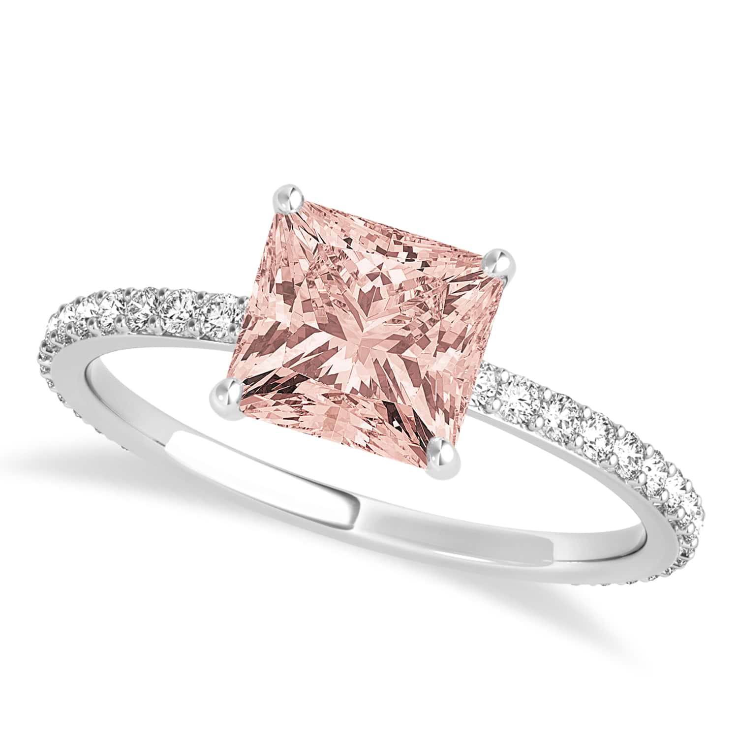 Princess Morganite & Diamond Hidden Halo Engagement Ring Palladium (0.89ct)