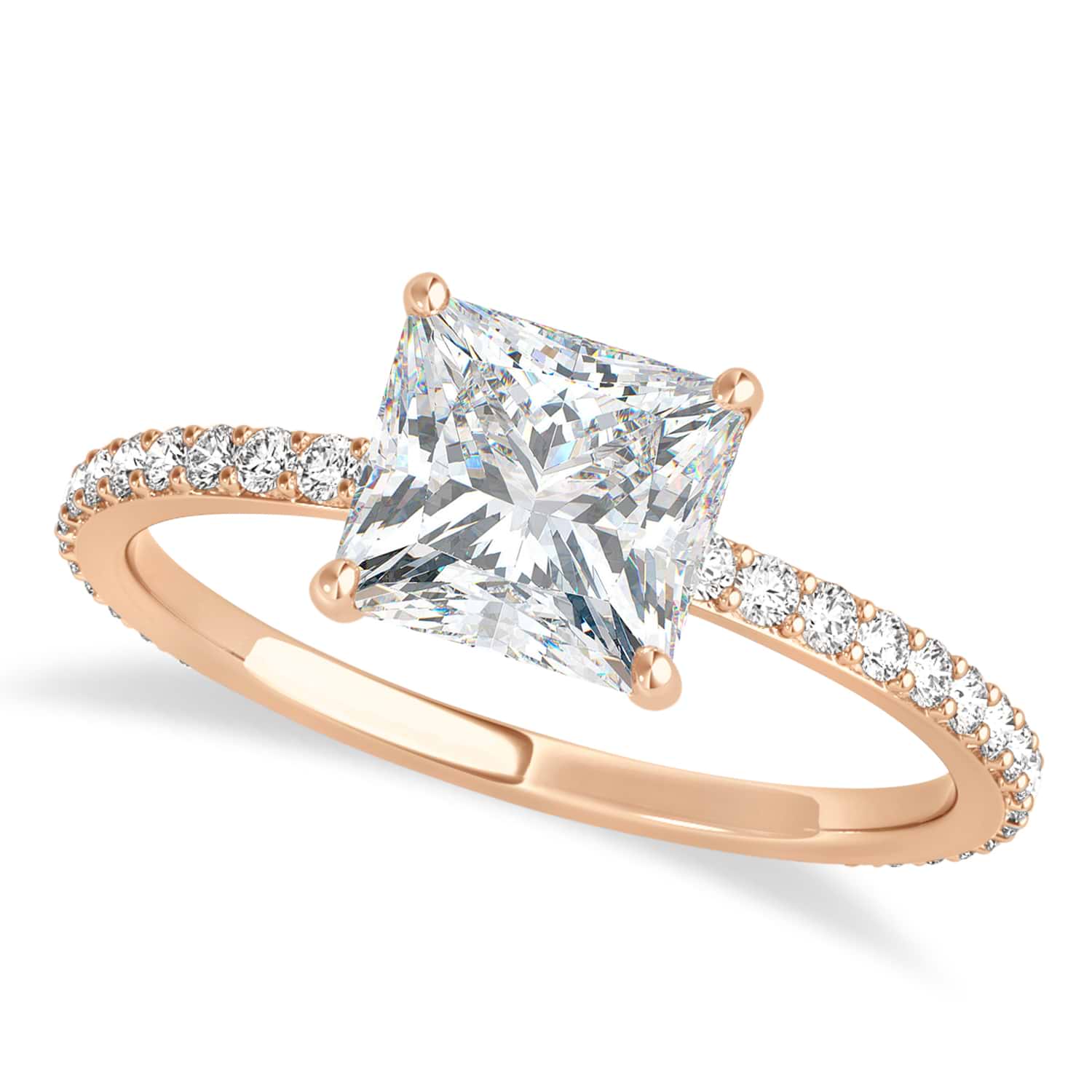 Princess Moissanite & Diamond Hidden Halo Engagement Ring 14k Rose Gold (0.89ct)