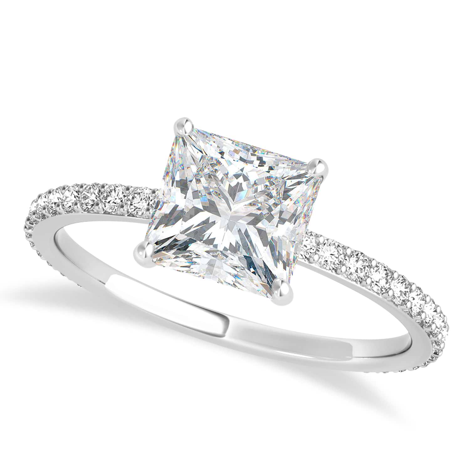 Princess Moissanite & Diamond Hidden Halo Engagement Ring 18k White Gold (0.89ct)