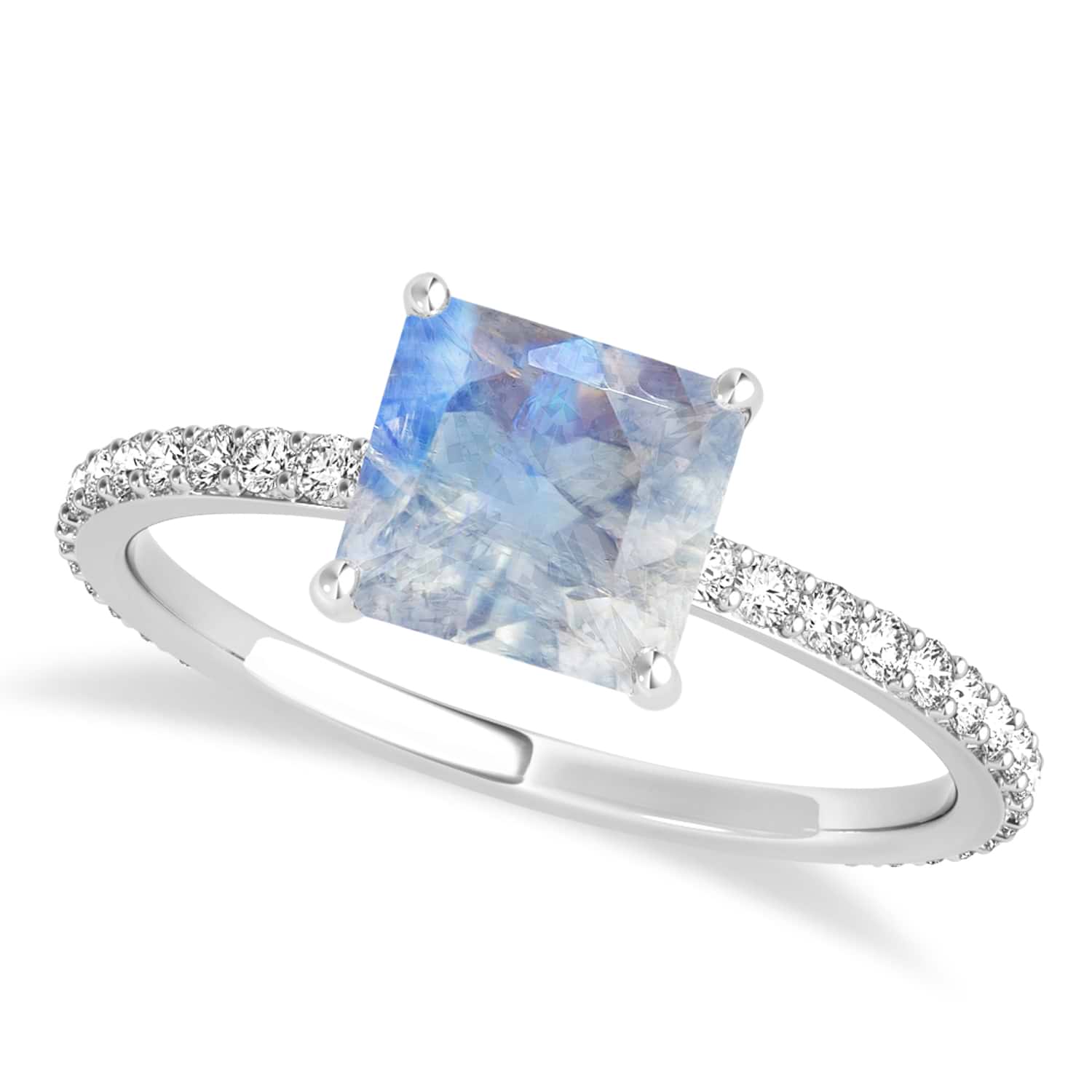 Princess Moonstone & Diamond Hidden Halo Engagement Ring 14k White Gold (0.89ct)