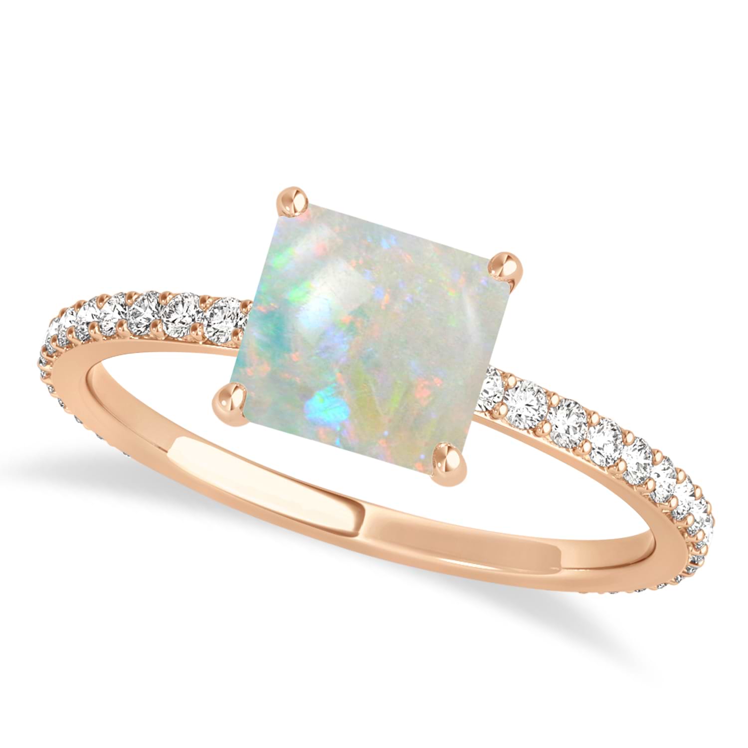 Princess Opal & Diamond Hidden Halo Engagement Ring 14k Rose Gold (0.89ct)