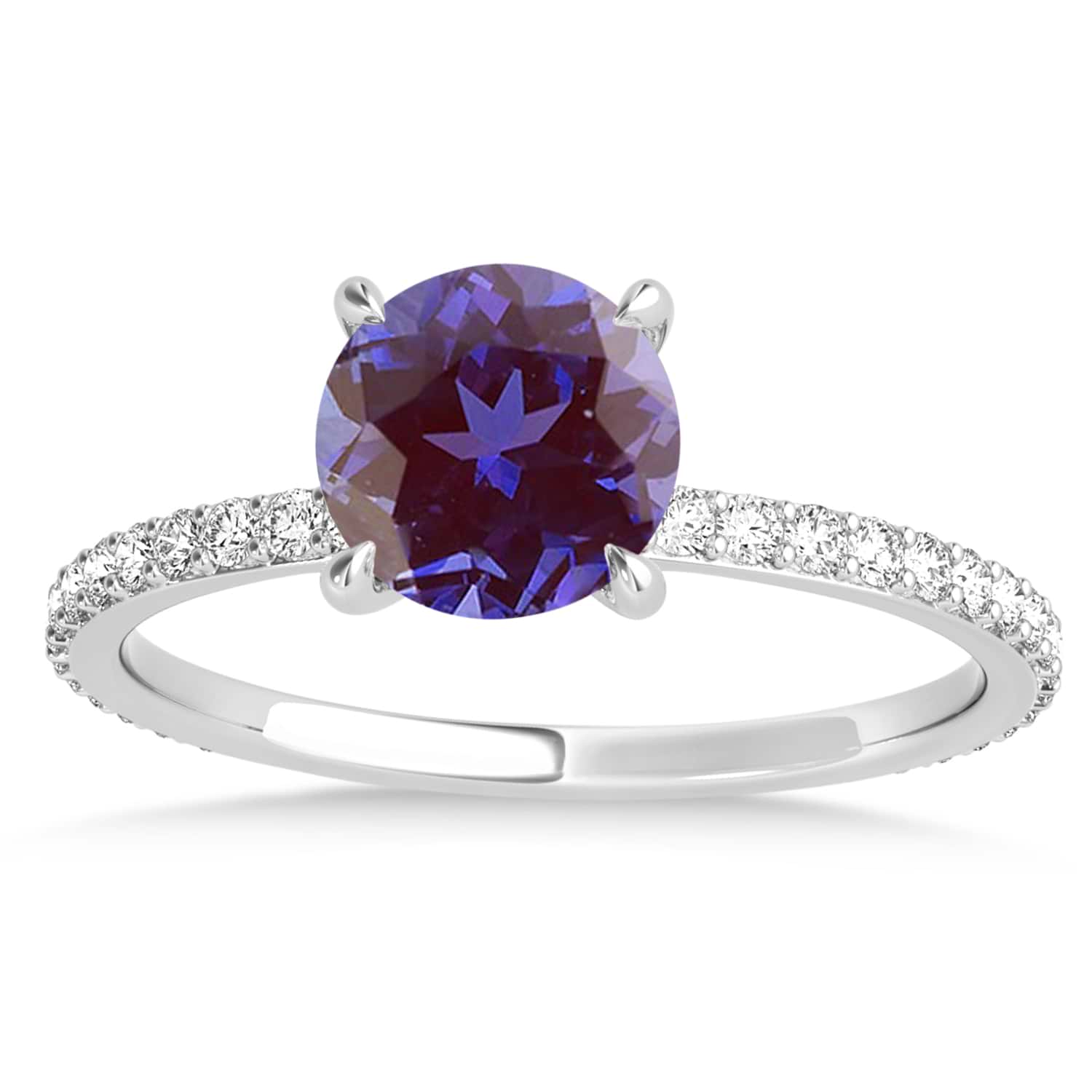 Round Alexandrite & Diamond Hidden Halo Engagement Ring 18k White Gold (1.68ct)