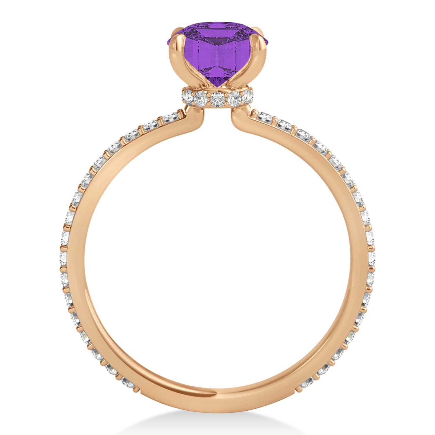 Round Amethyst & Diamond Hidden Halo Engagement Ring 14k Rose Gold (1.68ct)
