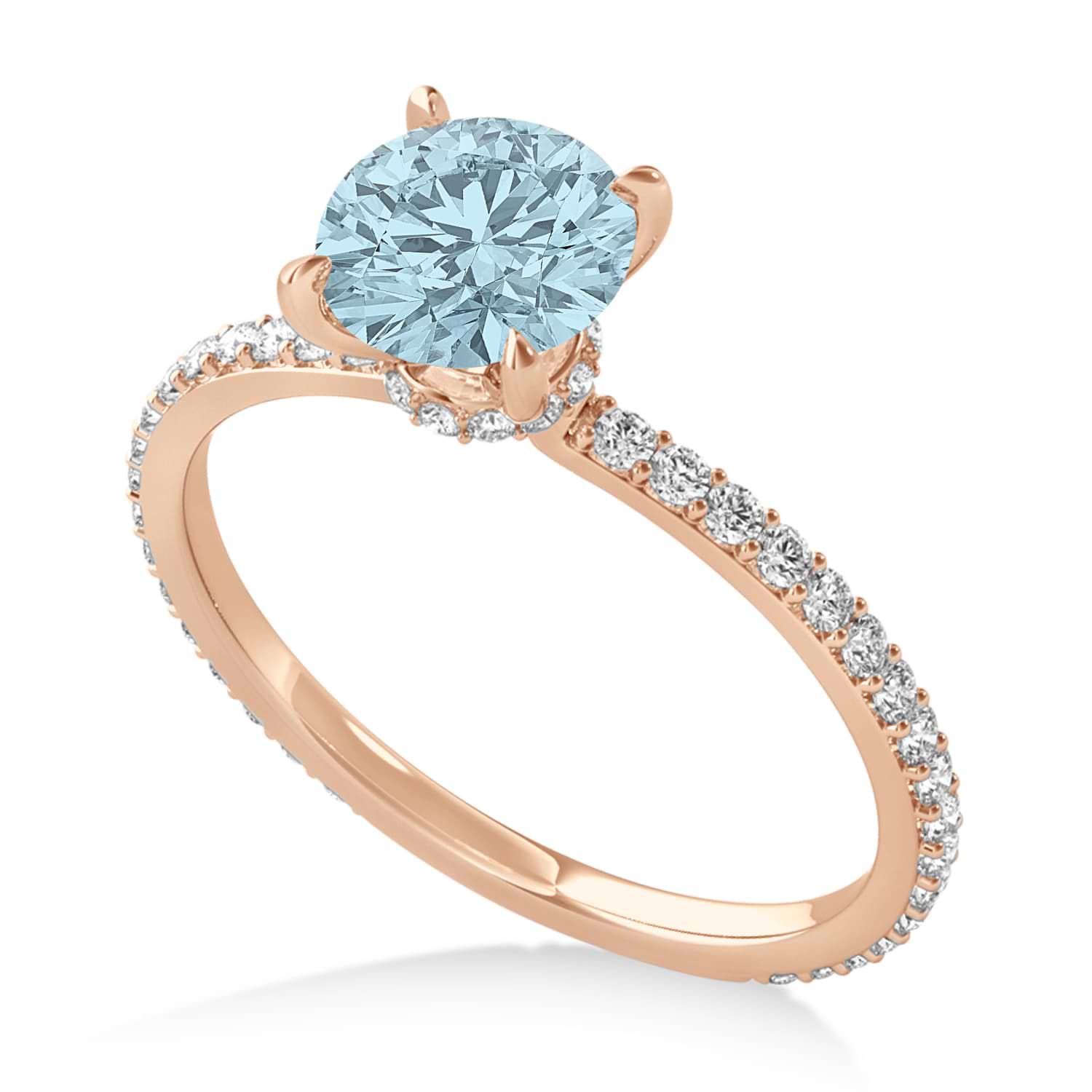 Round Aquamarine & Diamond Hidden Halo Engagement Ring 14k Rose Gold (1.68ct)