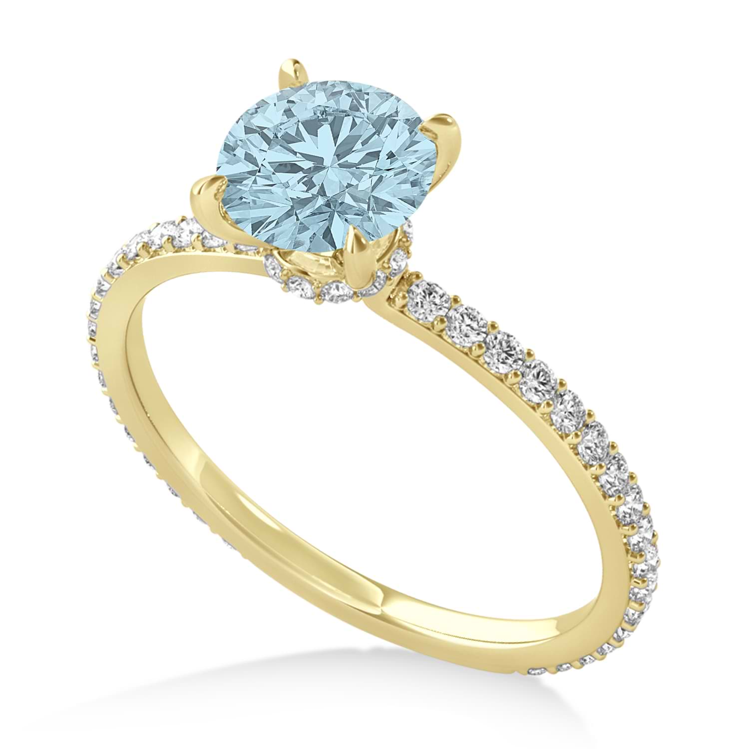 Round Aquamarine & Diamond Hidden Halo Engagement Ring 14k Yellow Gold (1.68ct)