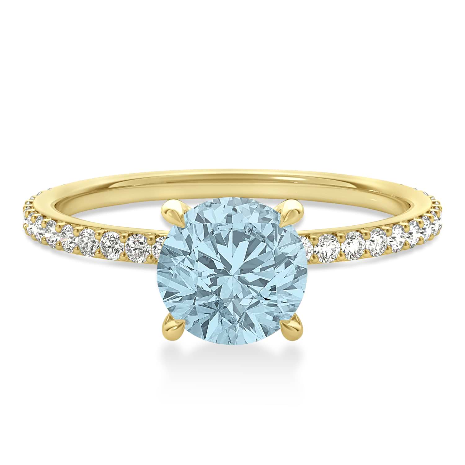 Round Aquamarine & Diamond Hidden Halo Engagement Ring 18k Yellow Gold (1.68ct)