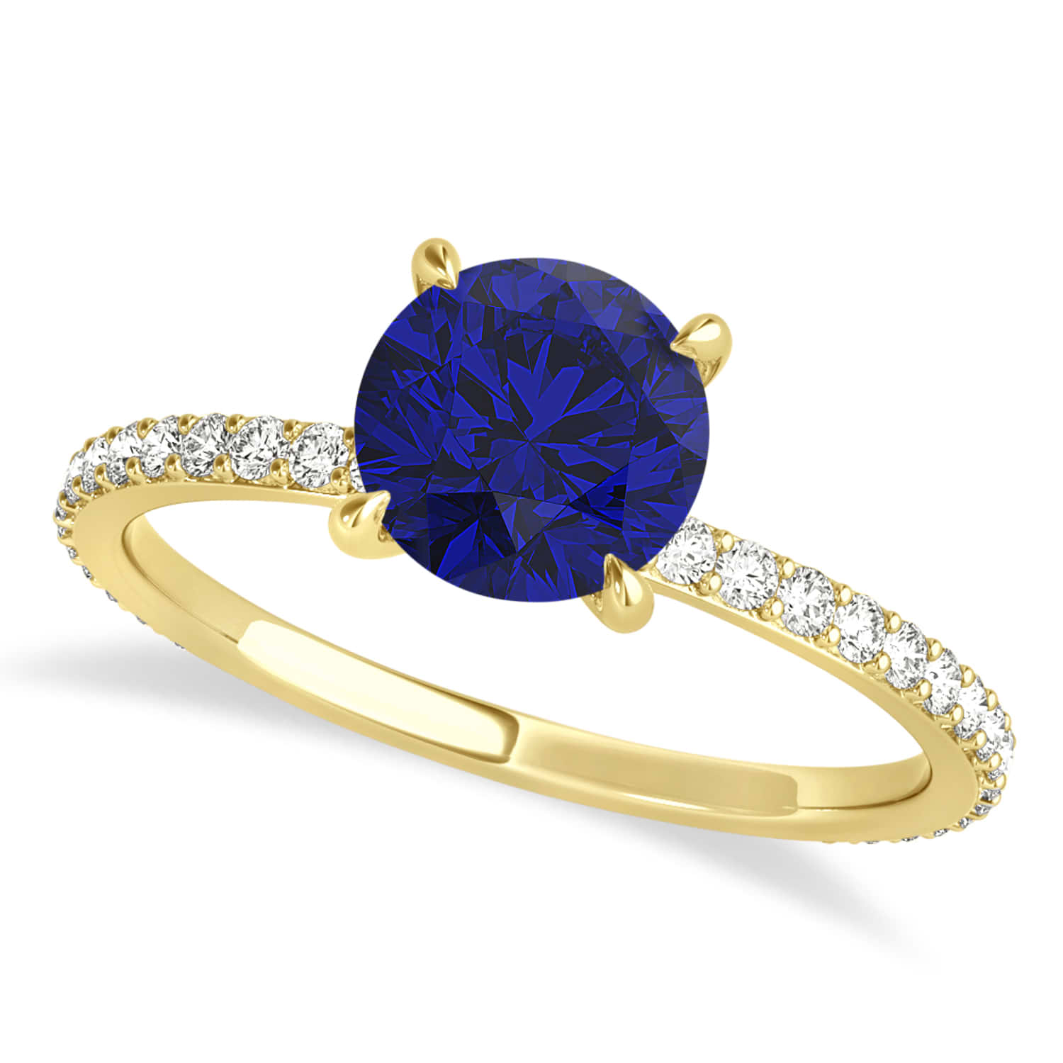 Round Blue Sapphire & Diamond Hidden Halo Engagement Ring 14k Yellow Gold (1.68ct)