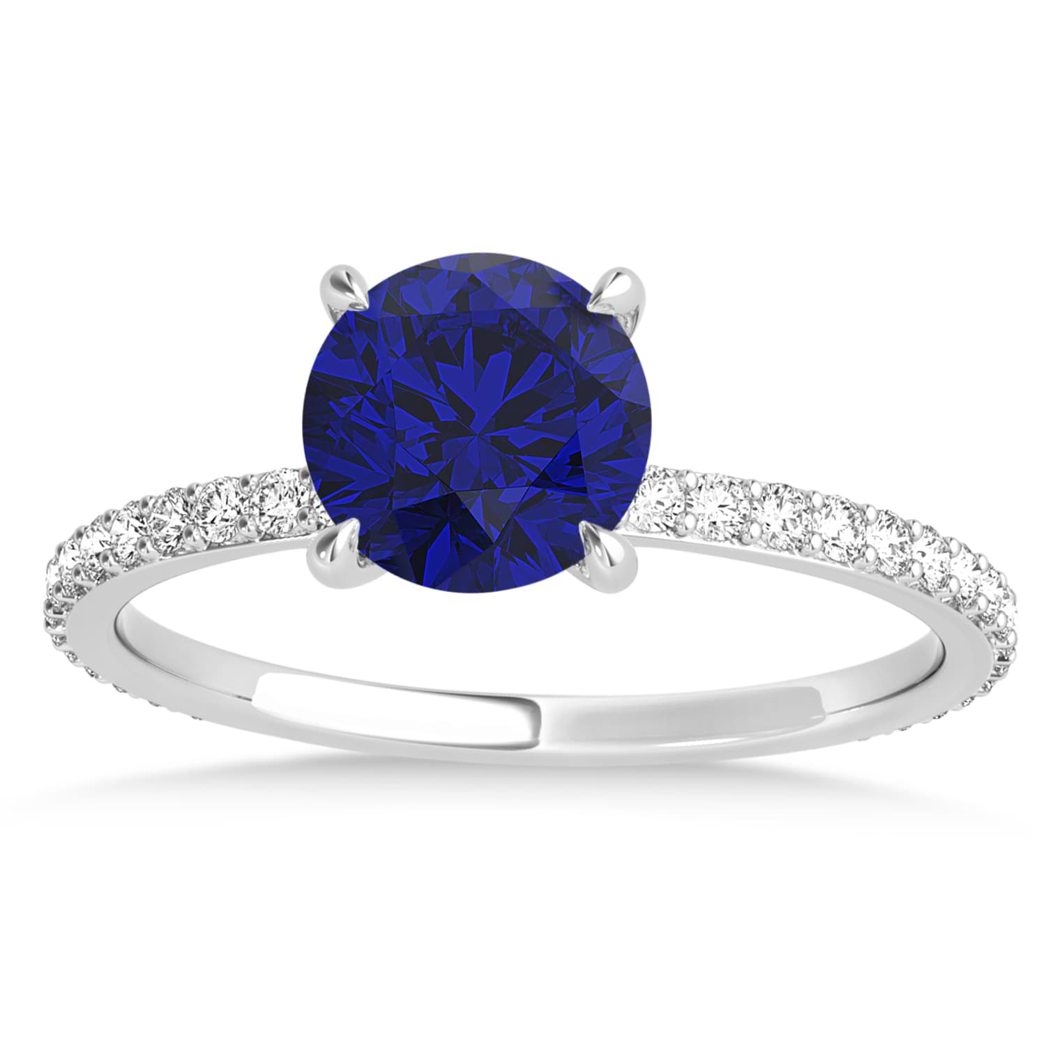 Round Blue Sapphire & Diamond Hidden Halo Engagement Ring 18k White Gold (1.68ct)