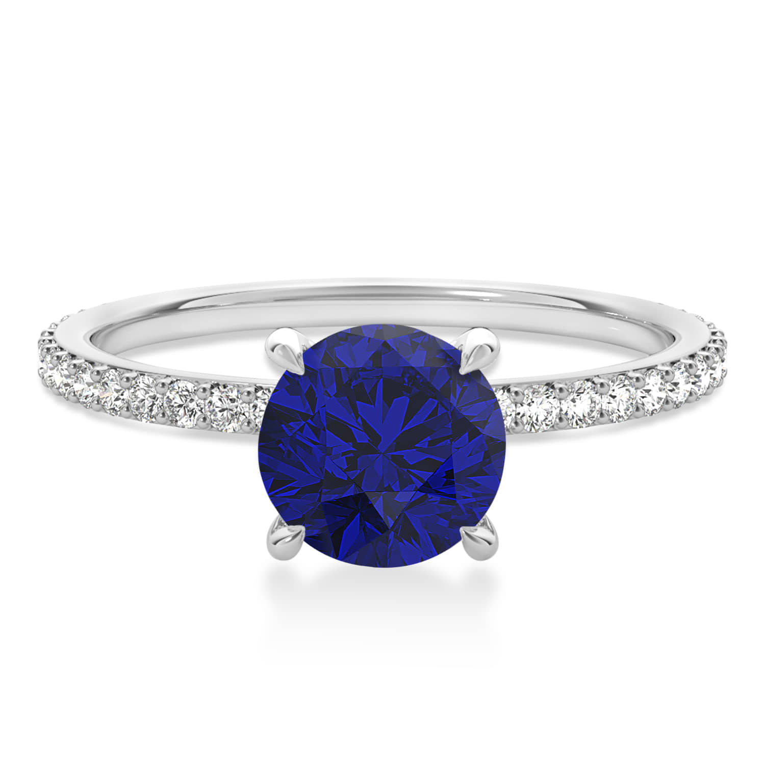 Round Blue Sapphire & Diamond Hidden Halo Engagement Ring Palladium (1.68ct)