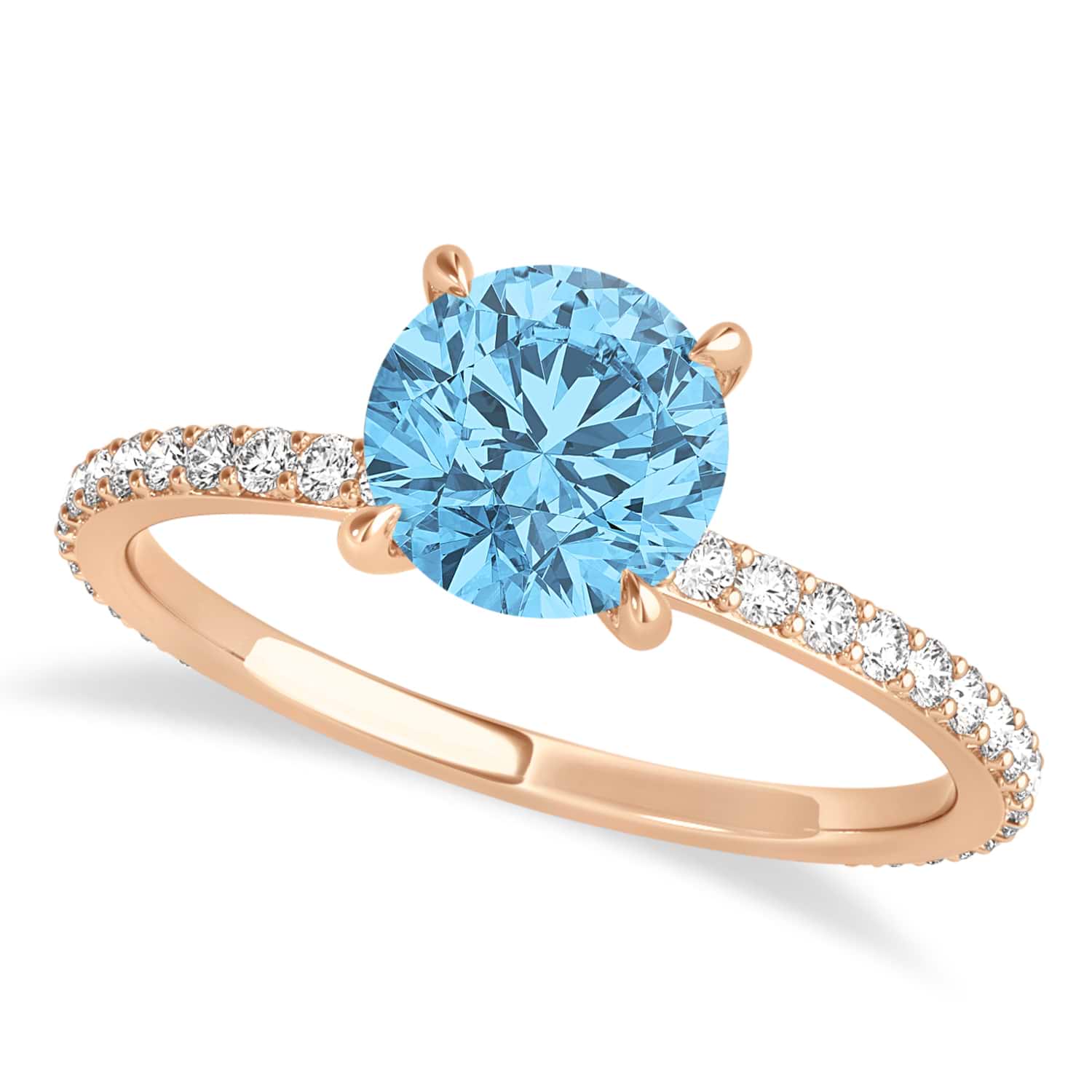 Round Blue Topaz & Diamond Hidden Halo Engagement Ring 14k Rose Gold (1.68ct)