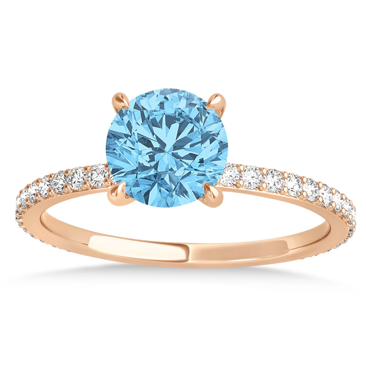 Round Blue Topaz & Diamond Hidden Halo Engagement Ring 14k Rose Gold (1.68ct)