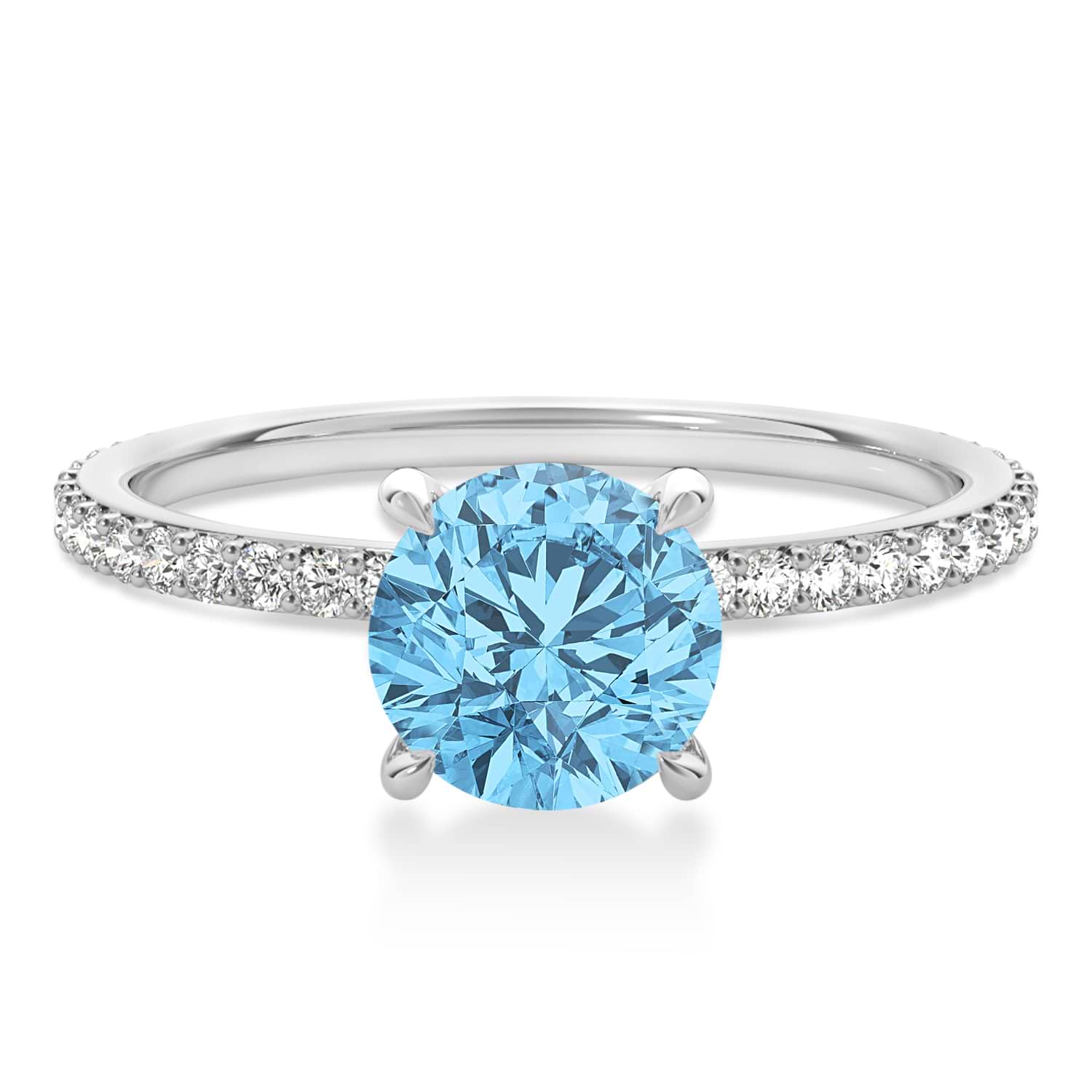 Round Blue Topaz & Diamond Hidden Halo Engagement Ring 14k White Gold (1.68ct)