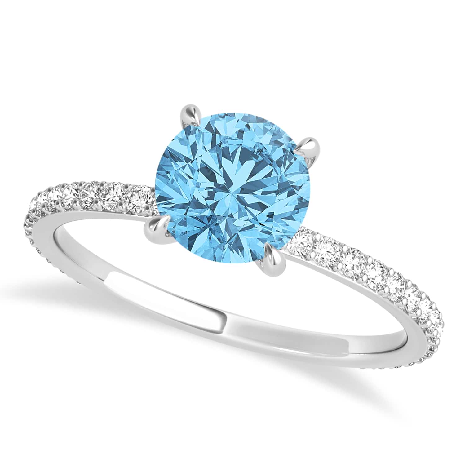 Round Blue Topaz & Diamond Hidden Halo Engagement Ring 18k White Gold (1.68ct)
