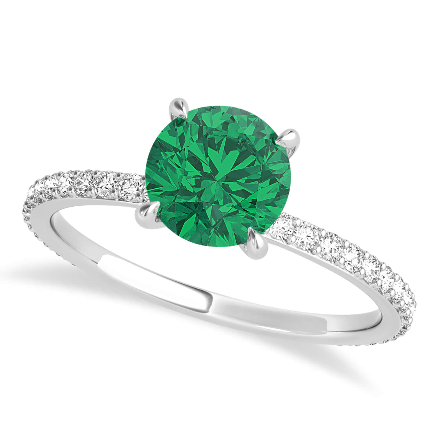 Round Emerald & Diamond Hidden Halo Engagement Ring 18k White Gold (1.68ct)