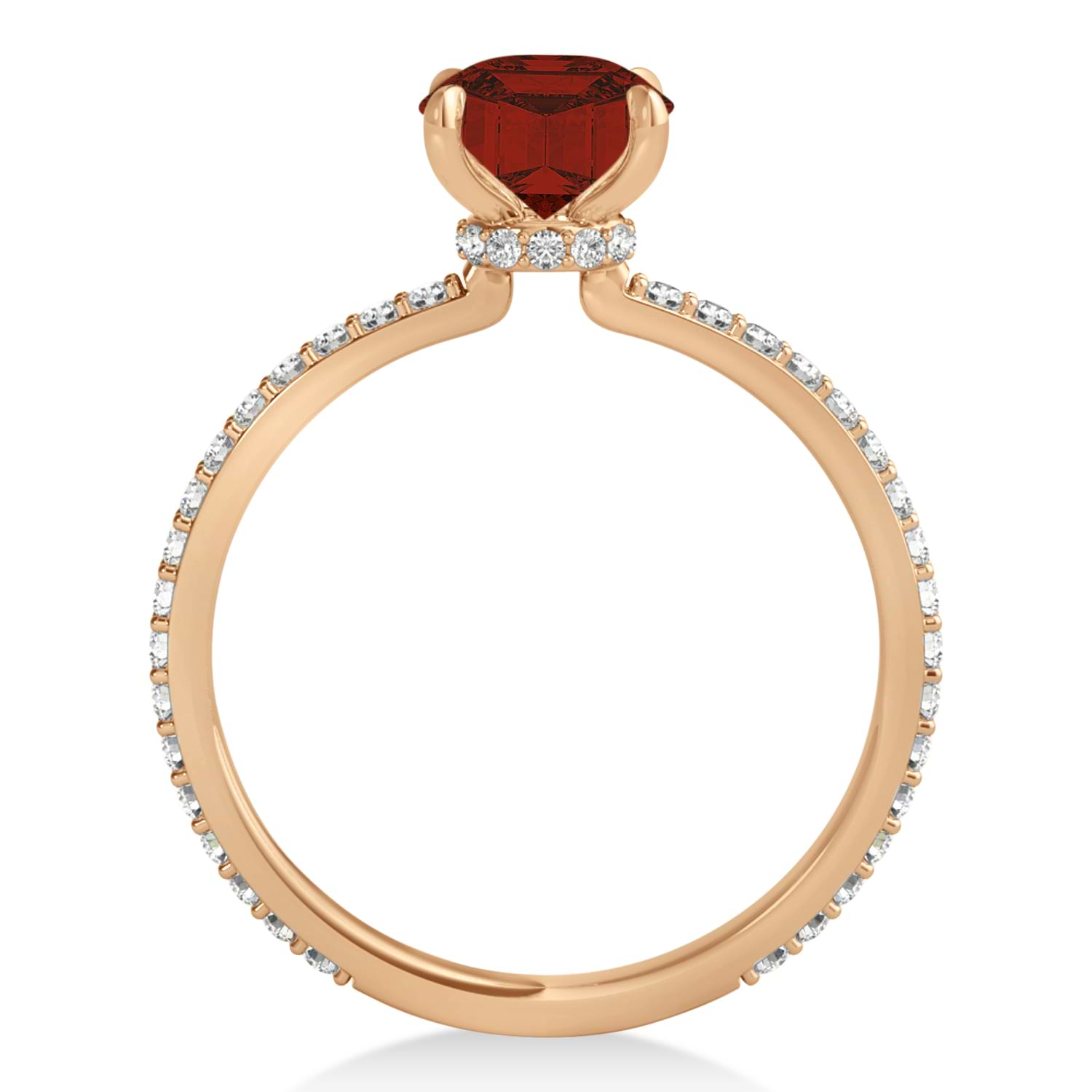 Round Garnet & Diamond Hidden Halo Engagement Ring 14k Rose Gold