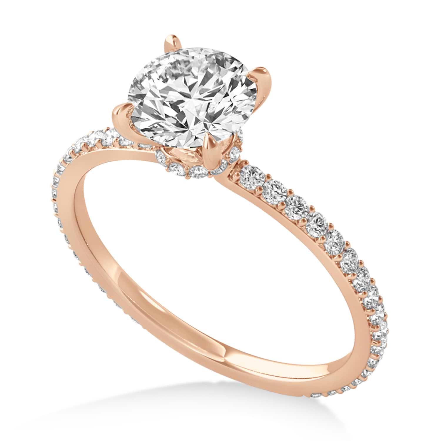 Round Lab Grown Diamond Hidden Halo Engagement Ring 18k Rose Gold (1.00ct)