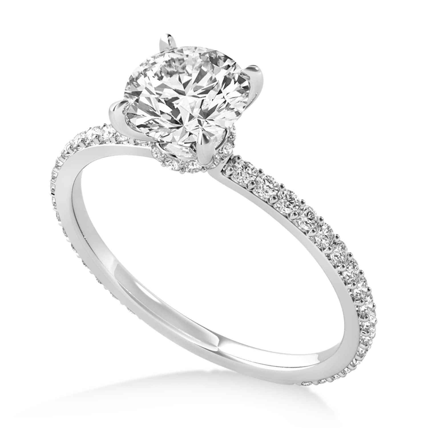 Round Lab Grown Diamond Hidden Halo Engagement Ring 14K White Gold (3.00ct)