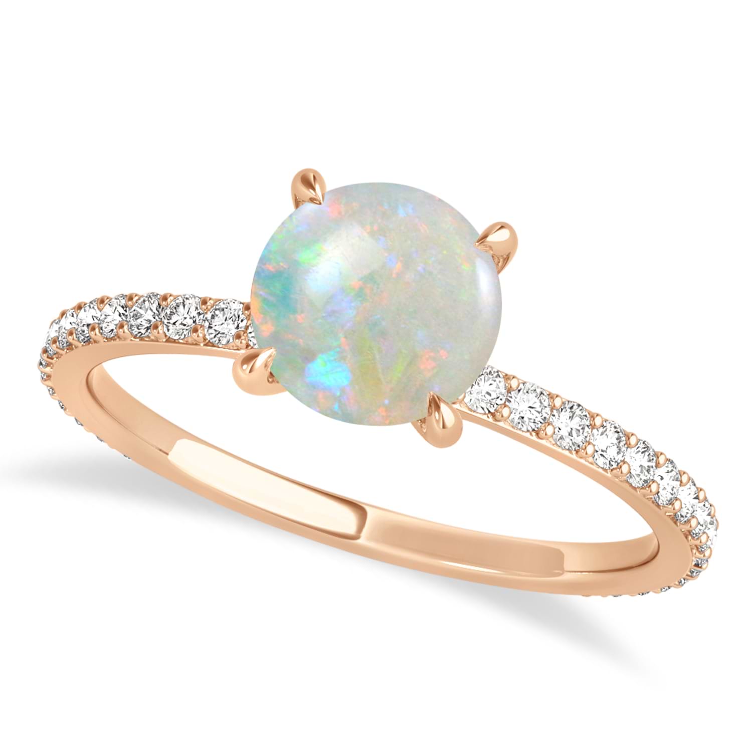 Round Opal & Diamond Hidden Halo Engagement Ring 18k Rose Gold (1.68ct)
