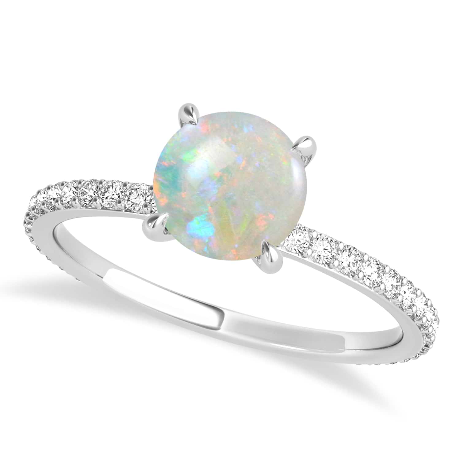 Round Opal & Diamond Hidden Halo Engagement Ring 18k White Gold (1.68ct)