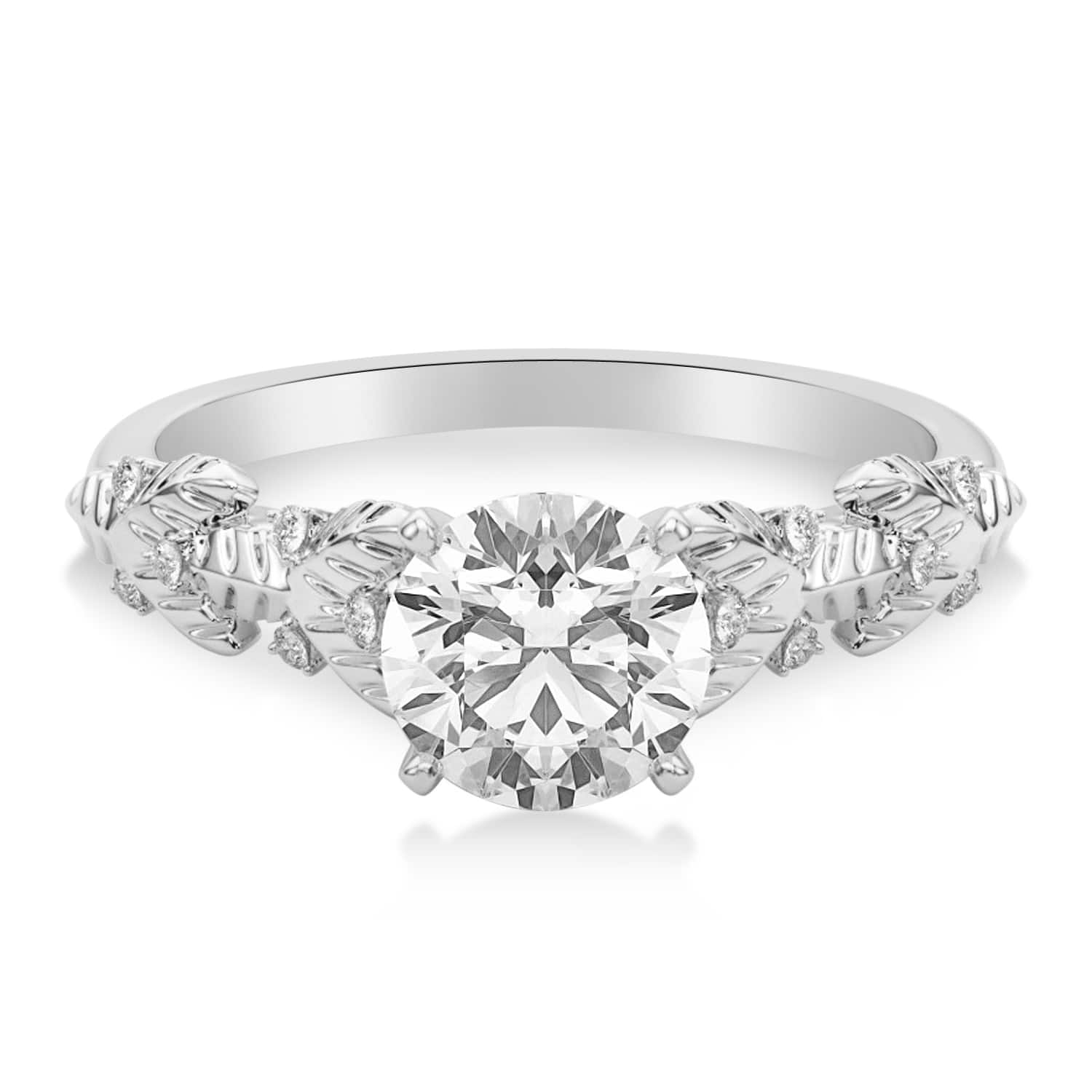 Lab Grown Diamond Floral Vine Engagement Ring 14k White Gold (0.05ct)