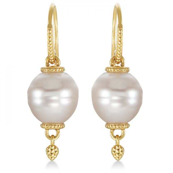 South Sea Cultured Pearl Drop Earrings Granulated Gold 14K Yellow (11mm)