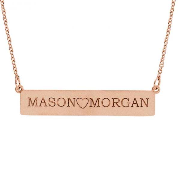 Personalized Engravable Bar Pendant Necklace in Solid 14k Rose Gold