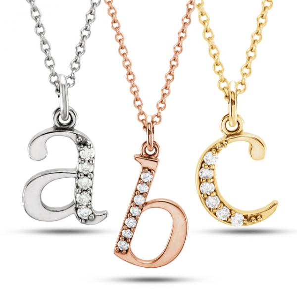 Lowercase Diamond Block Letter Initial Pendant 14k White Gold - RE765