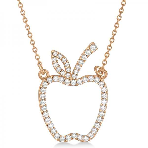 Diamond Accented Apple Pendant Necklace 14k Rose Gold (0.20ct)