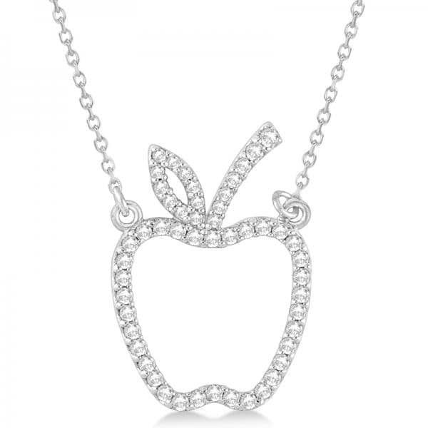 Diamond Accented Apple Pendant Necklace 14k White Gold (0.20ct)