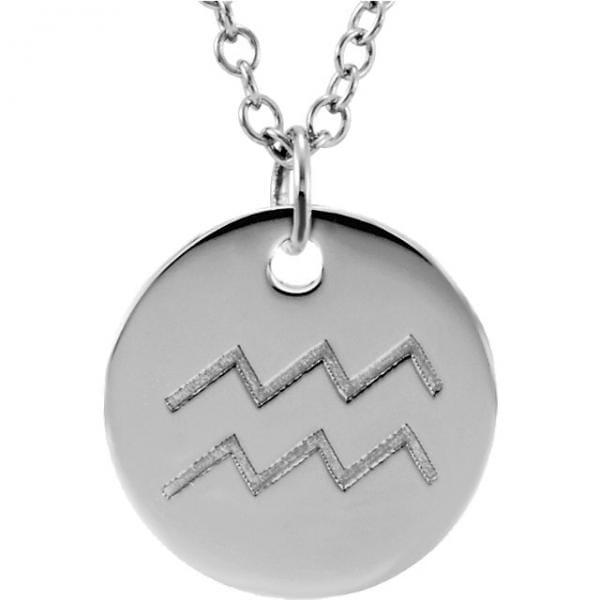 Zodiac Sign Pendant Necklace in Plain Metal 14k White Gold